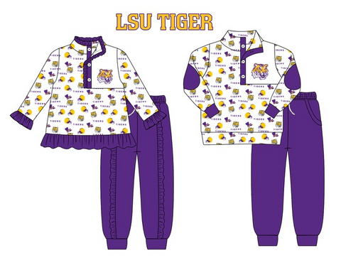 MOQ 8 Pcs Each Style Custom Style University team LSU Tiger Matching Kids Clothing