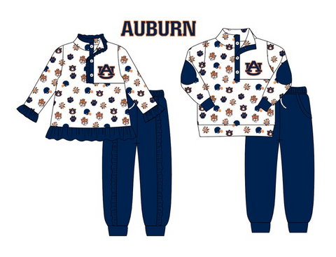 MOQ 3 pcs each style Custom Style University team Auburn Matching Kids Clothing