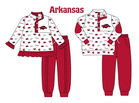 MOQ 8 Pcs Each Style Custom Style University team Arkansas Matching Kids Clothing