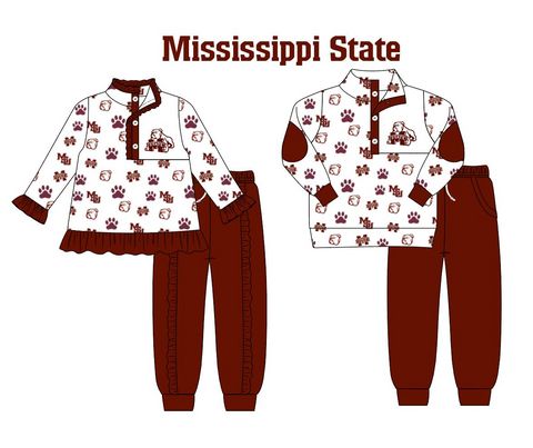 MOQ 8 Pcs Each Style Custom Style University team Mississippi state Matching Kids Clothing