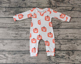 LR0495 Halloween Pumpkin White Baby Zip Sleeper