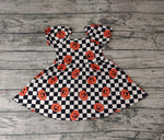 GLD0302 Pumpkin Black Plaid Cute Girl's Dress