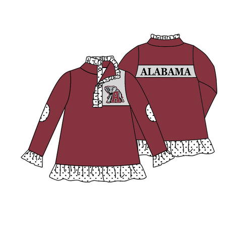 MOQ 3 pcs Custom Style ALABAMA Print Pullover Ziper Shirt Top Girl