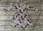 GLD0233 Halloween Pumpkin Flower Plaid Girl's Dress