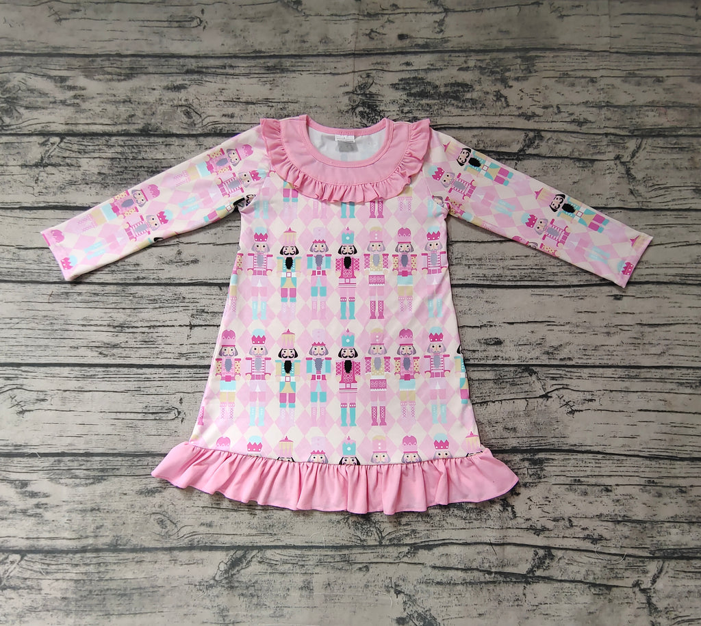 GLD0301 Soldier Pink Ruffle Girl's Dress