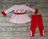 GLP0614 Colored lights Red Stripe Girl's Set