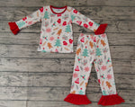 GLP0636 Christmas Gingerbread Red Girl's Pajamas Set