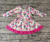 GLD0214 Cartoon Blue Dog Flower Pink Girl's Dress