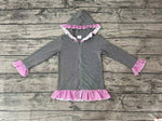 GT0260 Grey Pink Plaid Zip Girl's Coat