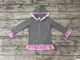 GT0260 Grey Pink Plaid Zip Girl's Coat