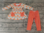 GLP0640 Pumpkin Orange Plaid Pockets Girl's Set