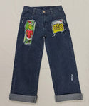 P0207 Christmas Ribbed Denim Boys Girls Pants Jeans