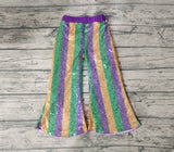 P0277 Boutique Purple Stripe Mardi Gras Shiny Sequin Pants