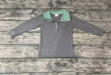 BT0281 Gray Green Plaid Zipper Pullover Boy's Shirt Top