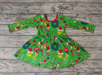 GLD0345 Merry Christmas Green Girl's Dress