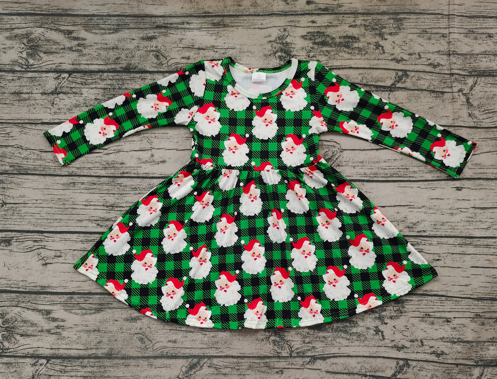 GLD0262 Christmas Santa Green Plaid Girl's Dress