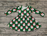 GLD0262 Christmas Santa Green Plaid Girl's Dress