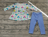 GLP0580 Flower Blue Plaid Girl's set