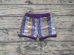 SS0115 Boutique Shiny Purple Gold Stripe Sequin Shorts