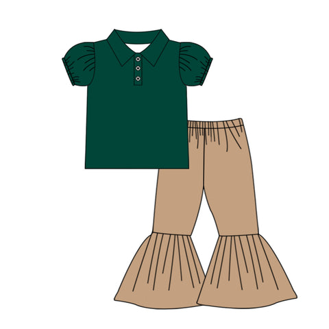 MOQ 8 pcs Custom Style Green Flare Pants Girl Set