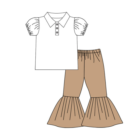 MOQ 8 pcs Custom Style White Flare Pants Girl Set