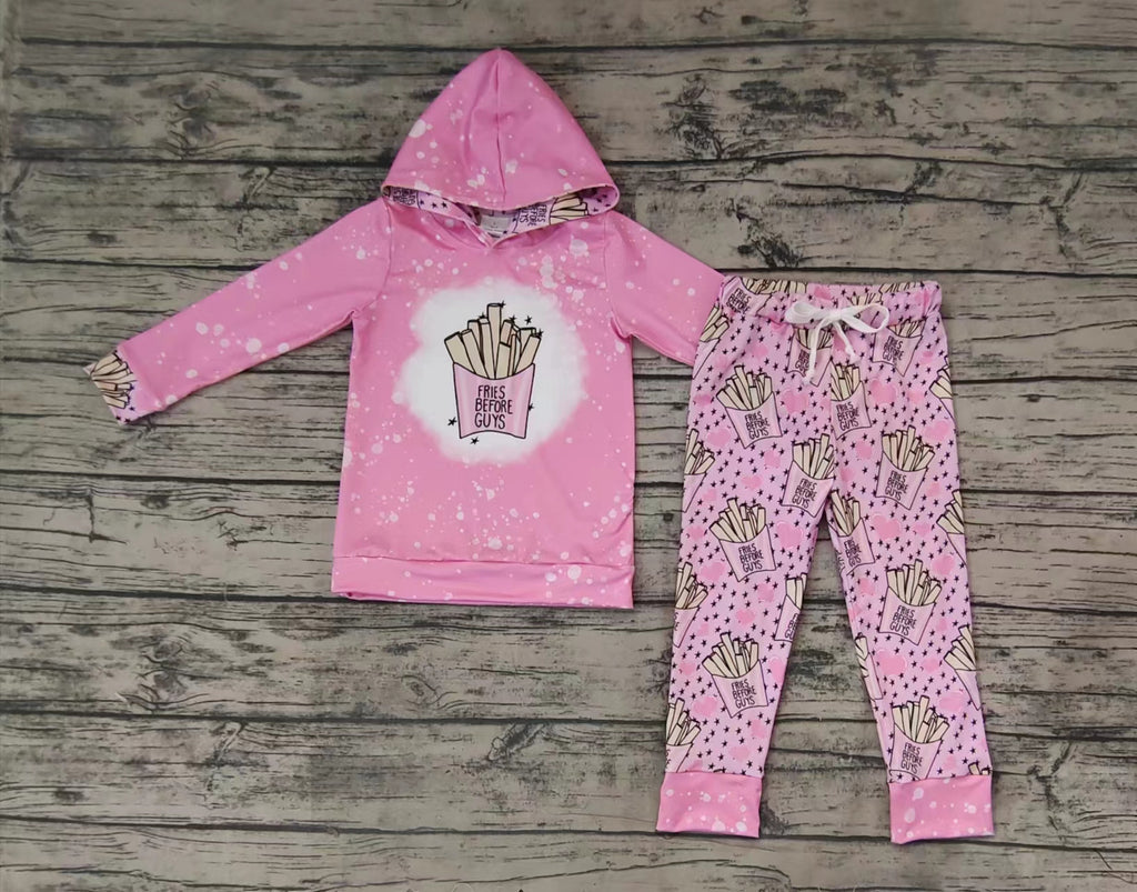 GLP0805 Fries before guys pink Hoodie Girl's Set