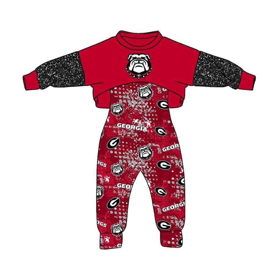 MOQ 8 PCS Custom style #26 GEORGIA Football Team Jumpsuit 2 pcs Girl's set