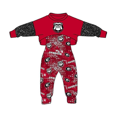 MOQ 8 PCS Custom style #26 GEORGIA Football Team Jumpsuit 2 pcs Girl's set