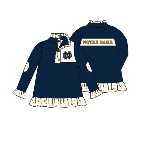 MOQ 8 pcs Custom Style NOTRE DAME Pullover Ziper Shirt Top Girl