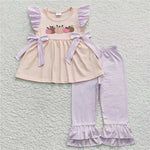 GSPO0783 Embroidery Pumpkin Pink Stripe Girl's Set