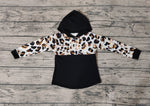 BT0368 Leopard Black Hoodie Pullover Boy Shirt Top
