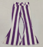 P0331 Purple Stripe Denim Flared Girl's Pants Jeans