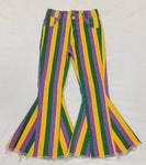 Preorder Green Gold Purple Stripe Denim Flared Girl's Pants Jeans