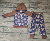 BLP0365 Western Cow Brown Hoodie Boy's Set