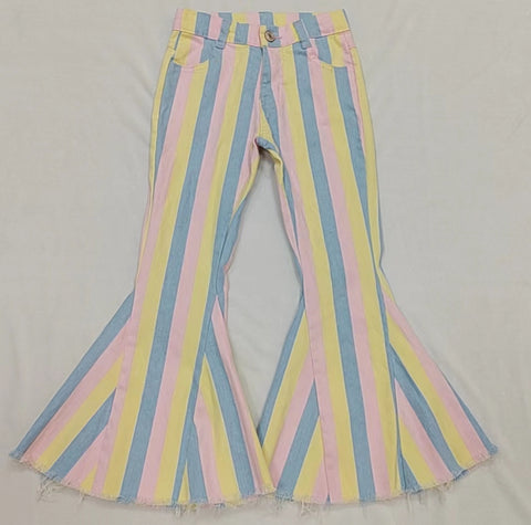 Preorder P0336 Light Colorful Stripe Denim Flared Girl's Pants Jeans