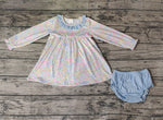 GBO0193 Flower Floral Blue Baby Bummie Set Girl