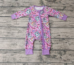 LR0331 Cartoon Blue Dog Pink Zip Baby Romper Onesie Girl