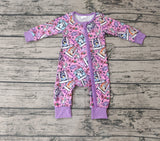LR0331 Cartoon Blue Dog Pink Zip Baby Romper Onesie Girl