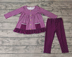 GLP0886 Fall Dots Plaid Buttons Pockets Girl's Set