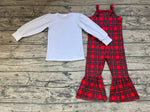 GLP0926 Christmas Red Green Plaid Overall Girl's Set