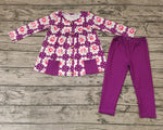 GLP0928 Fall Flower Dots Purple Buttons Girl Set