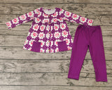 GLP0928 Fall Flower Dots Purple Buttons Girl Set