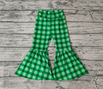 P0341 Green Plaid Girl's Flare Pants