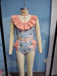 S0179 Summer Flower Pink Girl's Swimsuit