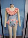 S0179 Summer Flower Pink Girl's Swimsuit