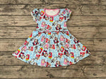GSD0575 Cartoon Blue Dog Pink Girl's Dress
