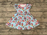 GSD0575 Cartoon Blue Dog Pink Girl's Dress