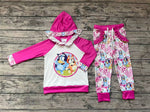 GLP0985 Valentine's Day XOXO Pink Cartoon Hoodie 2 Pcs Girl's Set