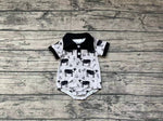 SR0220 Cow Letter Black Polo Cute Baby Boy's Romper