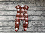 SR0199 Newborn Western Skull Bull Brown Zip Baby Boy's Romper